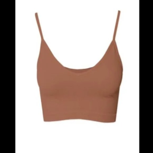 New Cognac Brown Super Comfortable Relaxed Fit Ribbed Crop Top - Picture 1 of 1